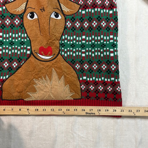 Christmas Sweater L Reindeer Holiday Green Red Festive Ugly Cute grandma sweater - Picture 9 of 12